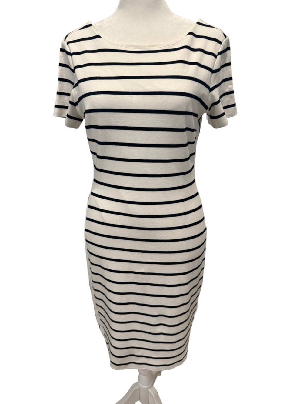Banana Republic Black & White Striped Midi Sheath Dress